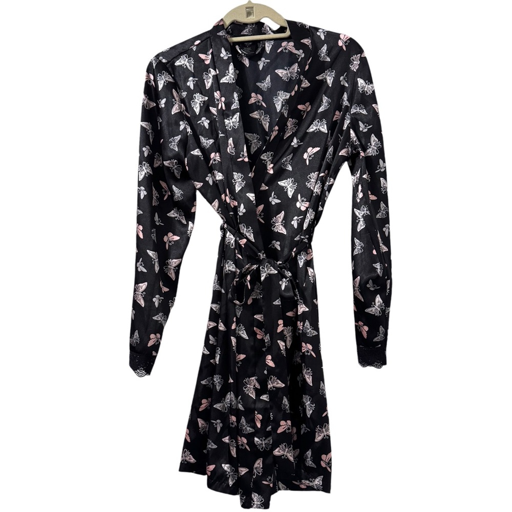 Apt. 9 Womens Butterfly Silky Robe Small Pink Black Fairycore Whimsical Fantasy